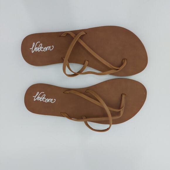 Volcom Strappy Women's Beige Brown Flat Sandals Size 8 - 8.5 - Picture 2 of 9